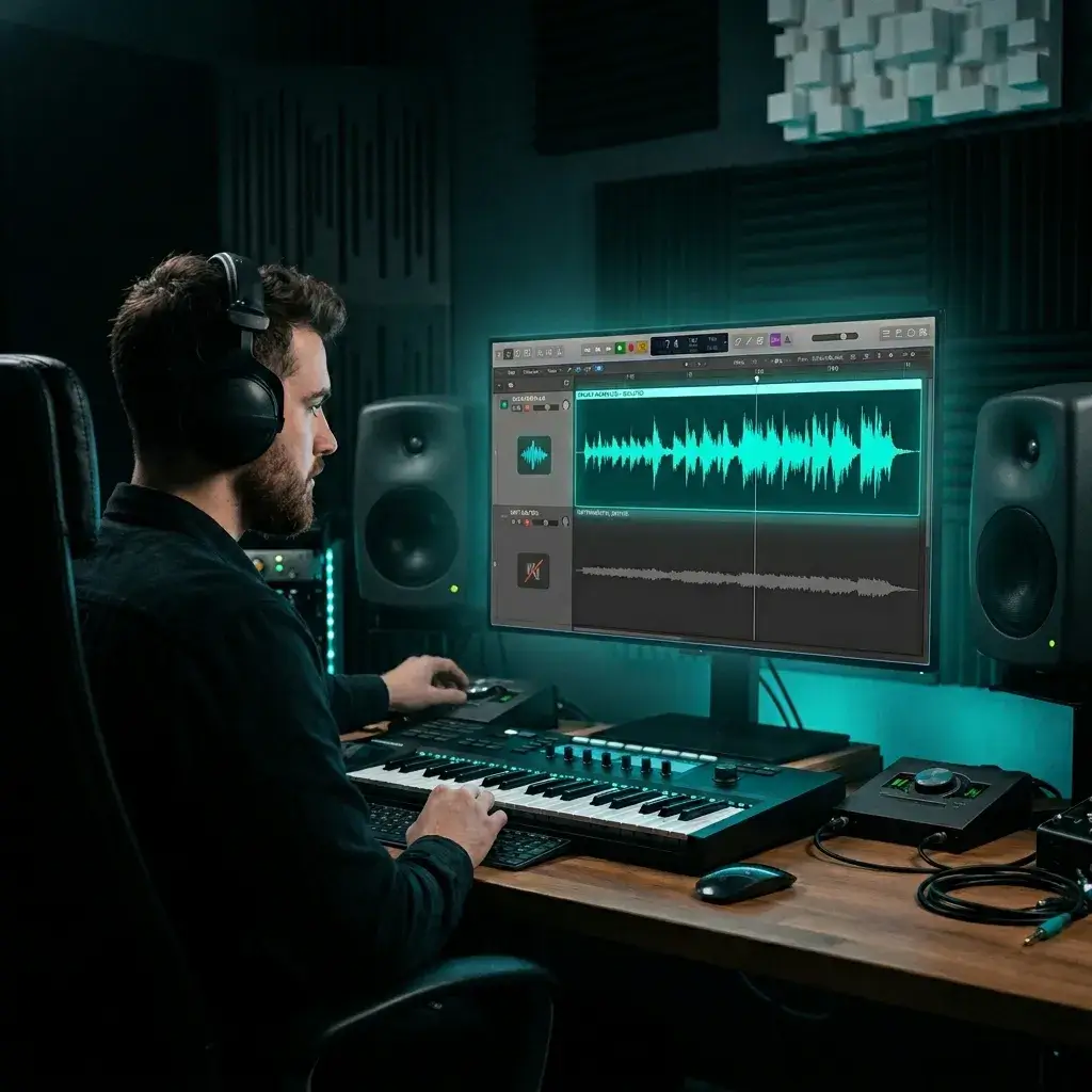 Producer building remix with extracted acapella in DAW