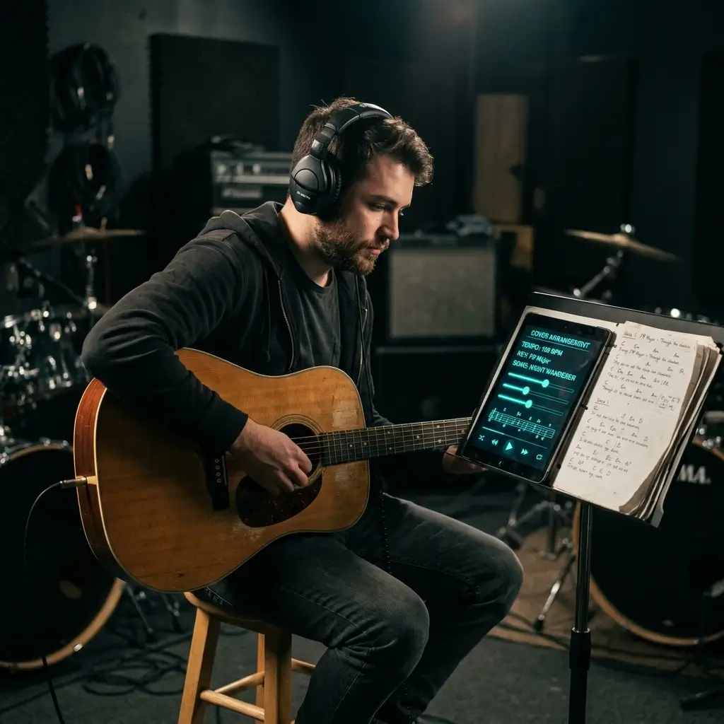 Musician practicing with AI-generated cover arrangement