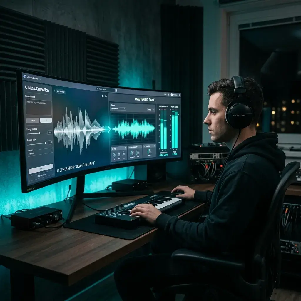 Creator mastering an AI-generated song directly within the BeMusic platform interface