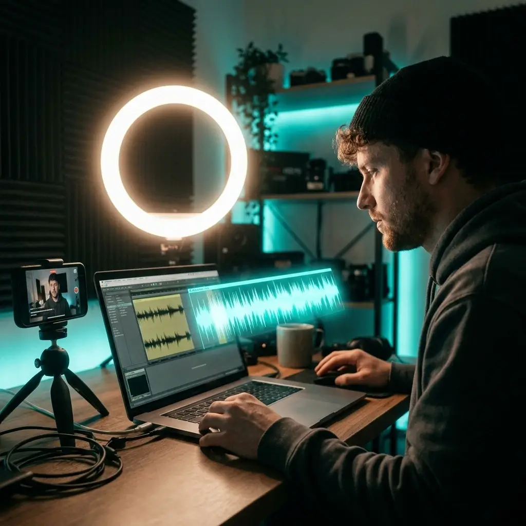 Content creator extending audio for a social media video