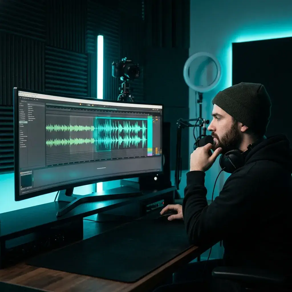 Content creator remixing a song into a new genre for a YouTube video timeline