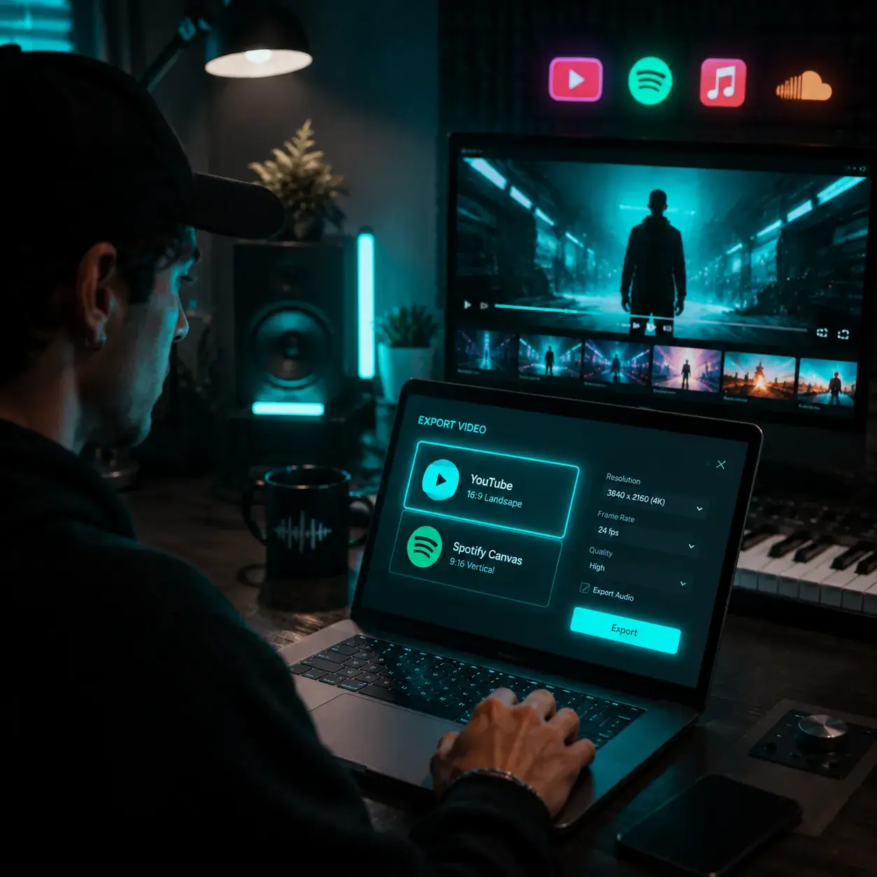 Creator exportiert ein KI-Musikvideo für YouTube und Spotify Canvas