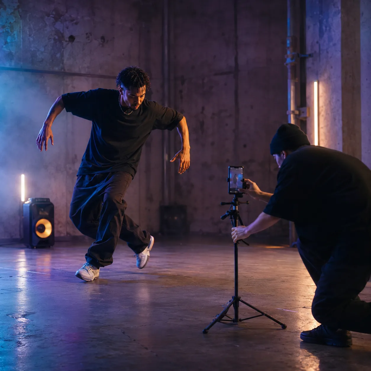 Dance creator filming an original Brazilian phonk short video