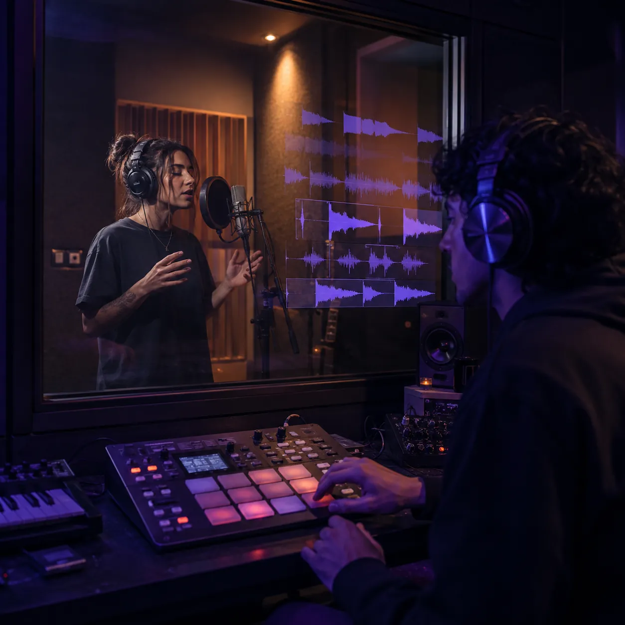 Producer shaping an original recorded phrase into phonk vocal chops