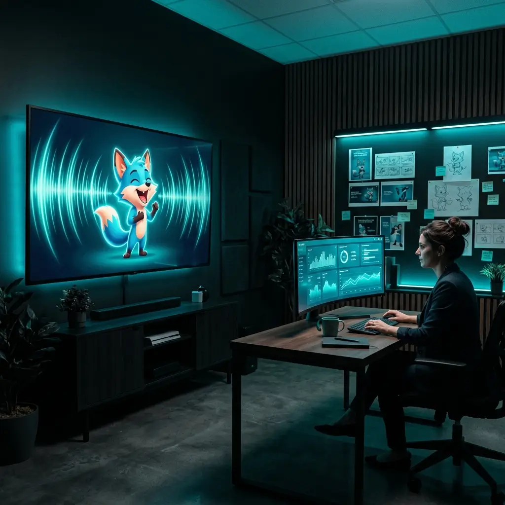 Marketing team using AI singing photos for brand campaign