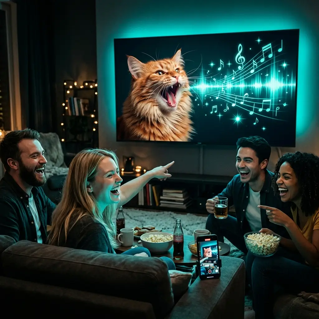 Fun AI singing photo of a pet cat singing opera