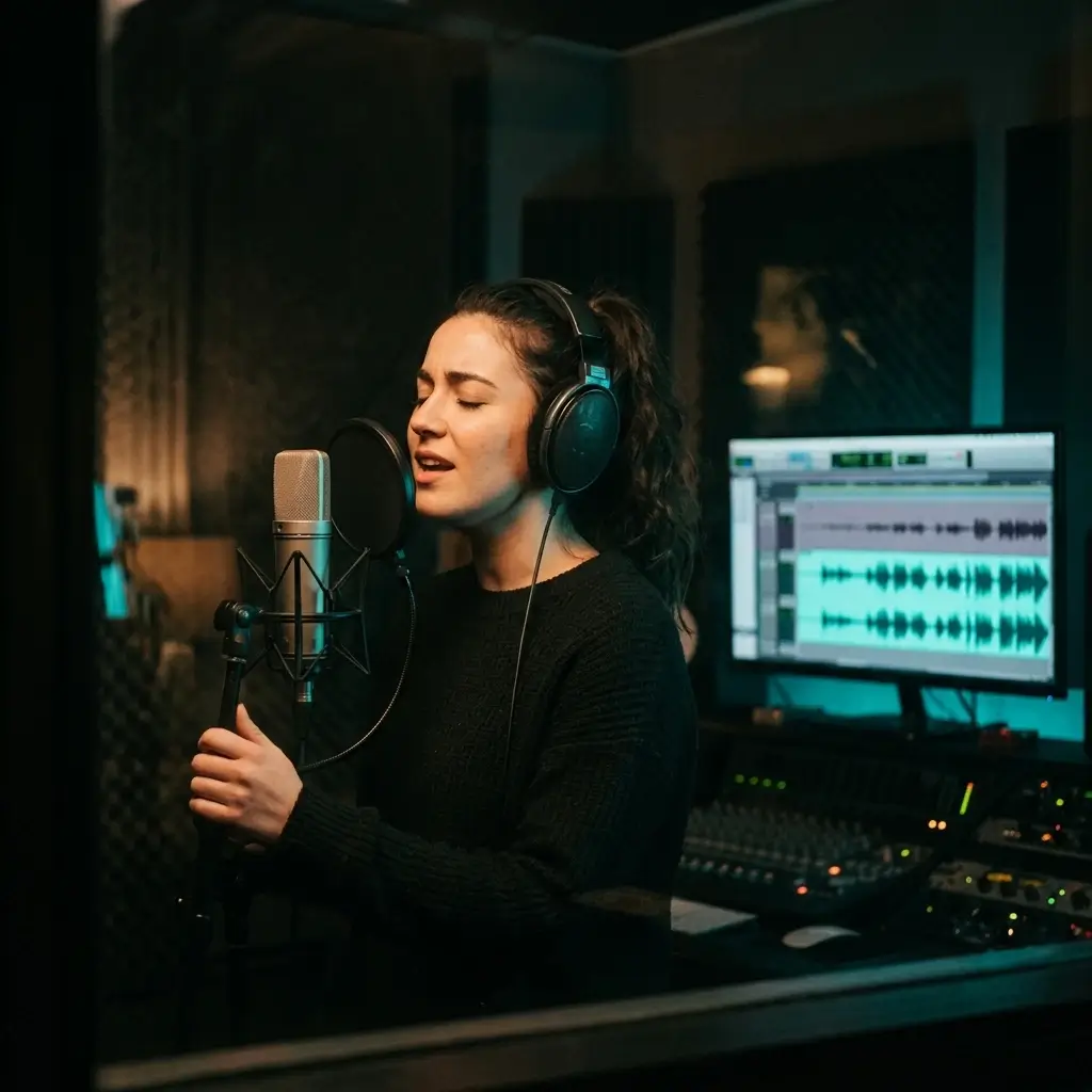 Singer using karaoke track with vocals removed