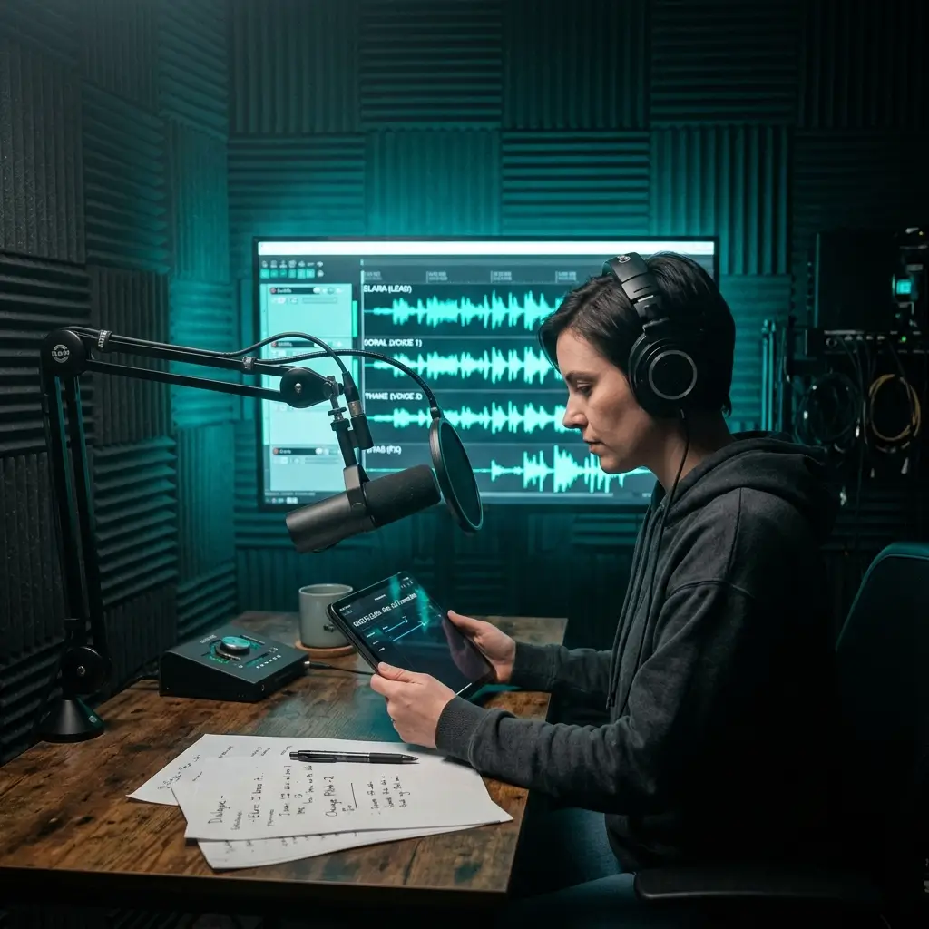 Podcaster, der mit dem KI-Sprachwechsler mehrere Charakterstimmen erstellt
