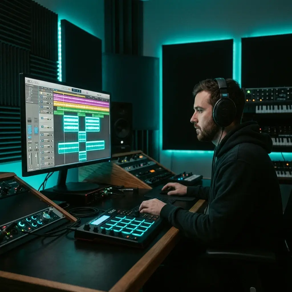 Musikproduzent schneidet Audiobeispiele