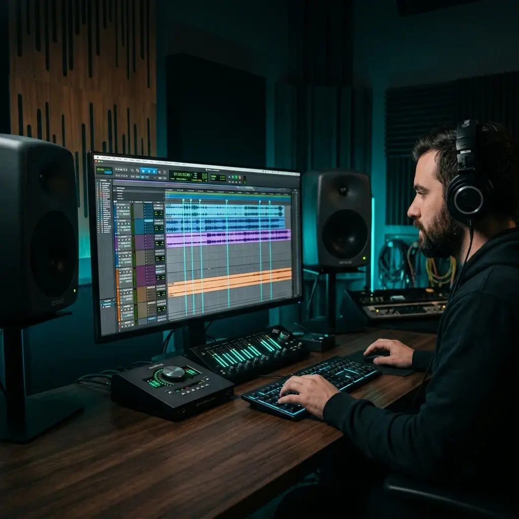 Sounddesigner, der Audioeffekte zuschneidet