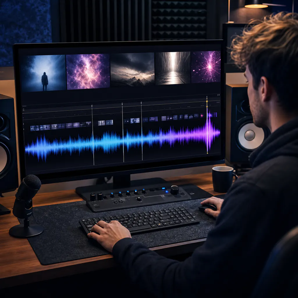 Creator generating an AI soundtrack for a video edit