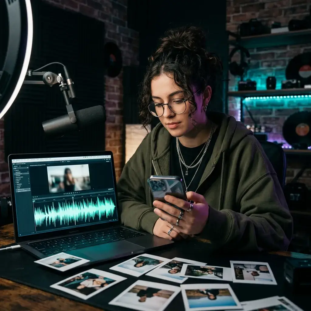 Social-Media-Creatorin erstellt aus einem Foto einen eigenen Song für Reels und TikTok