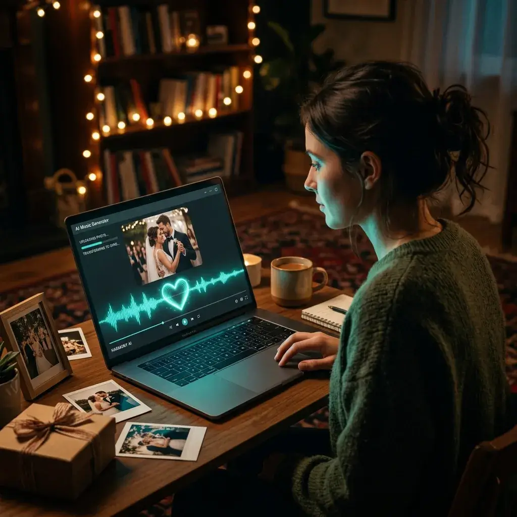 Person erstellt aus einem Hochzeitsfoto einen persönlichen Song als Geschenk