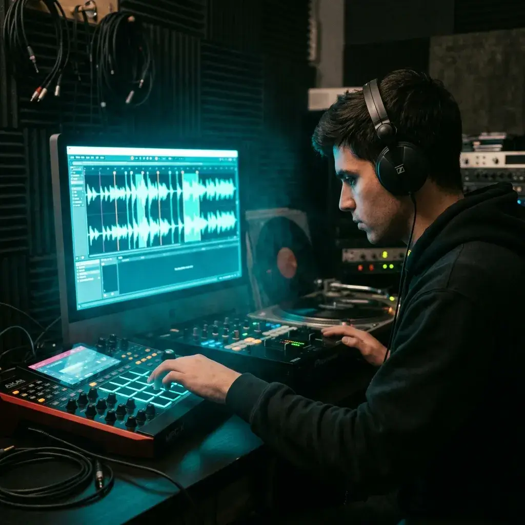 DJ chopping vocal samples from instrumental-free track