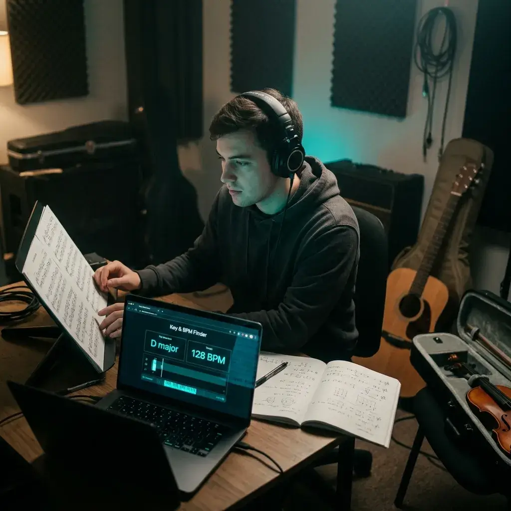 Music student verifying the key of a piece using an online key finder