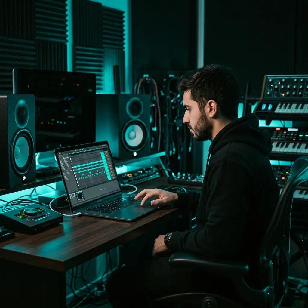 Beat Maker erstellt ein Drum-Pattern auf einem MIDI-Piano-Roll-Raster