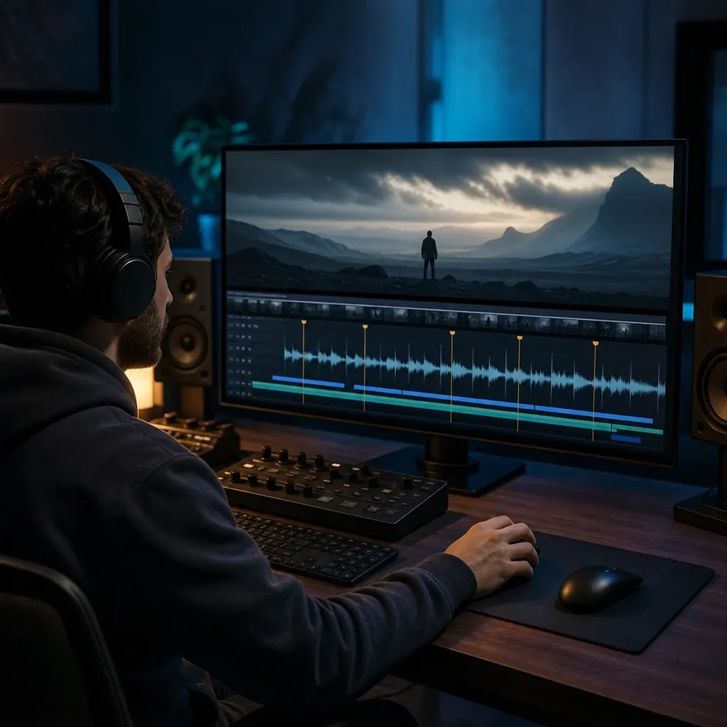 Creator generating a MiniMax AI soundtrack for a video edit