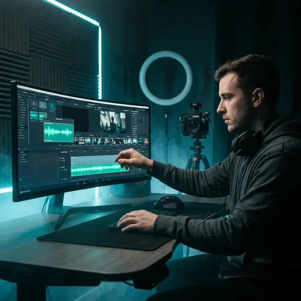 Video editor using isolated instrumental stems as background music for a YouTube video