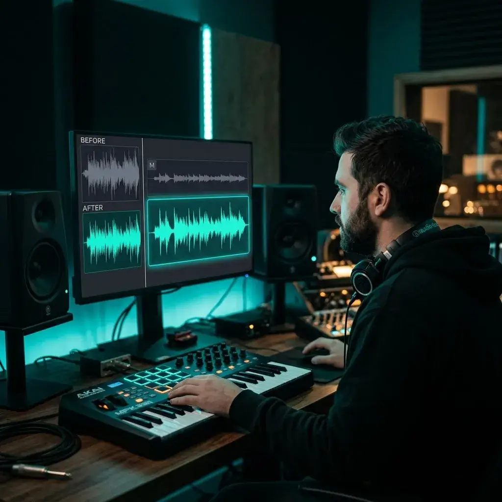 Producer building remix with extracted acapella in DAW