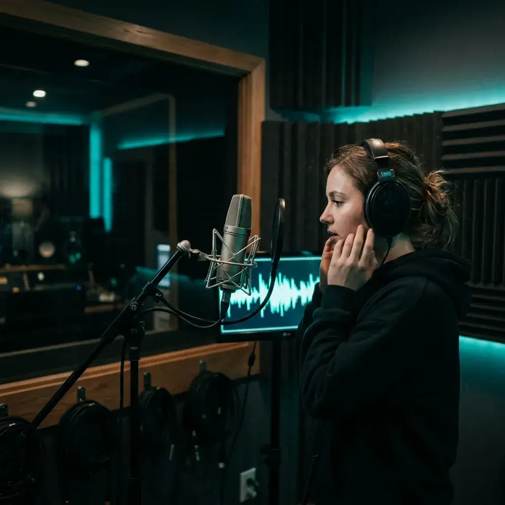 Singer studying extracted vocal for cover performance