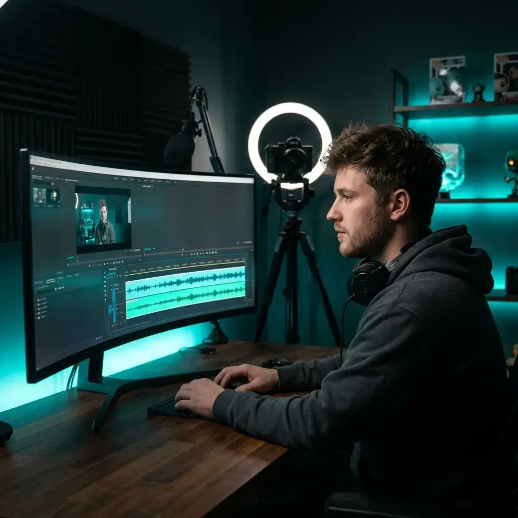 Video editor extracting dialogue from music-heavy clip