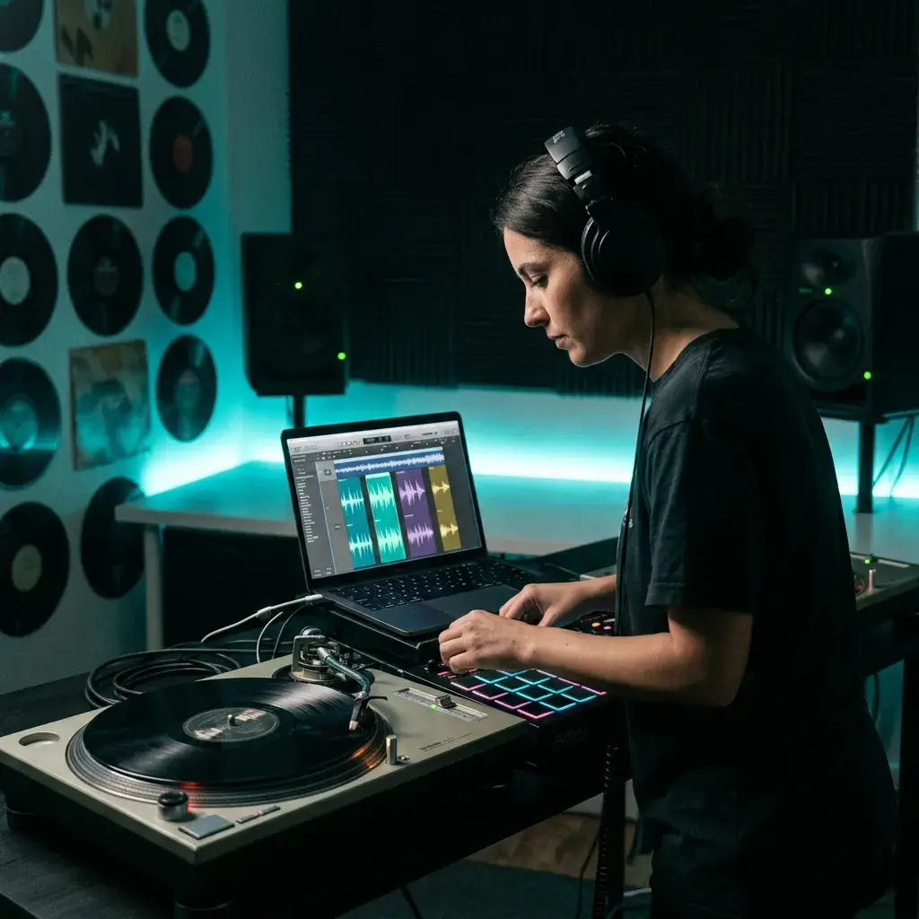 Ein DJ extrahiert Drum-and-Bass-Songs aus einem Song